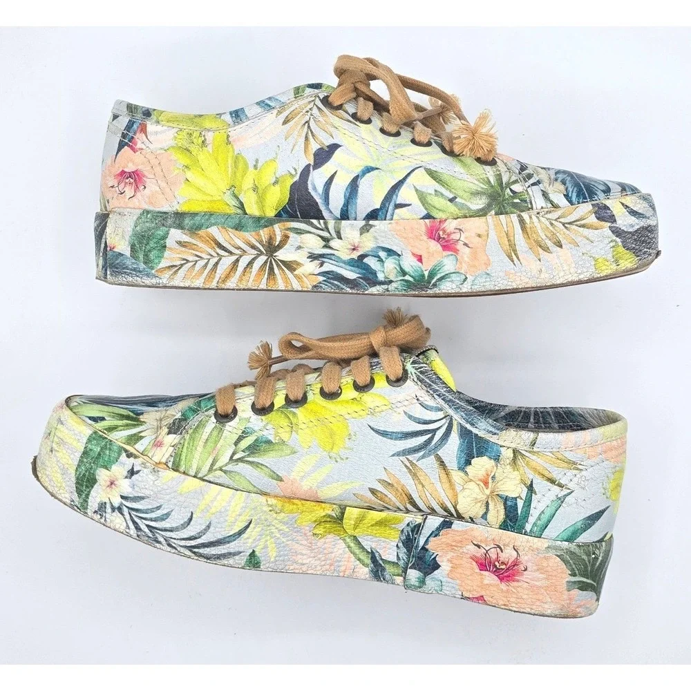 Rare FARM Rio Brazil Tropical Botanical Floral Leather Platform Sneakers 38 US 8